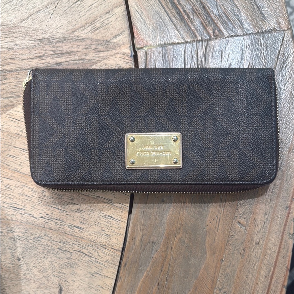 Michael Kors Dark Brown Wallet with Gold Details